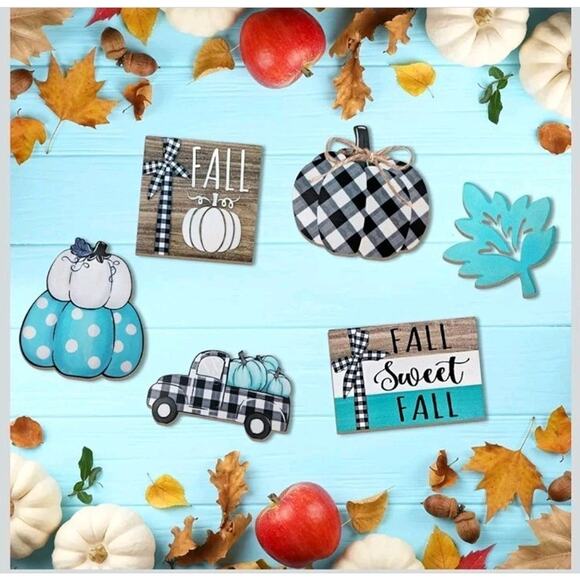 Guoofu Blue Fall Tiered Tray Decor, 6PCS Pumpkin Farmhouse Tray Decorations s32 - Picture 5 of 7